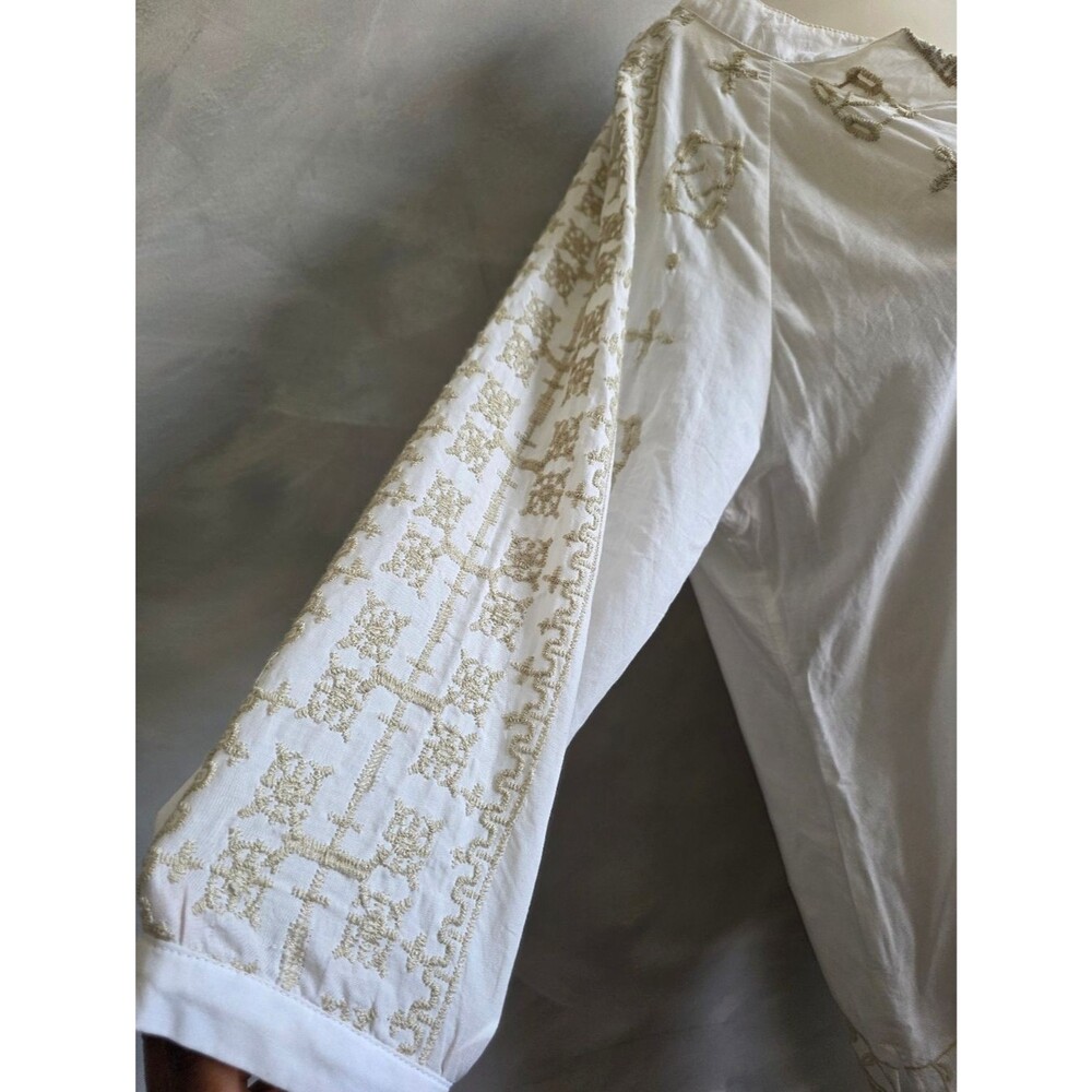 Blue Saks Fifth Avenue Cotton White Taupe Embroidered Tunic Top Sz XL - Picture 4 of 11